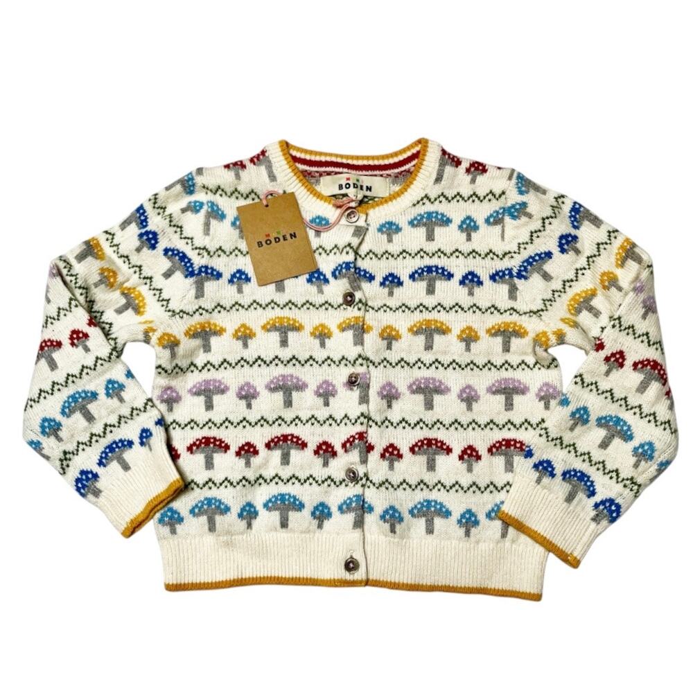 Mini Boden Edie Toadstool Fair Isle Cardigan Sweater Size 3/4